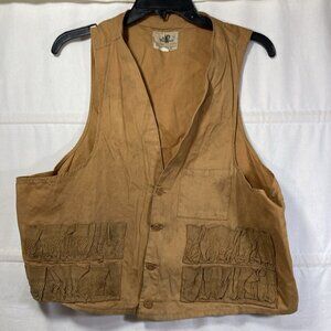 VTG 60s Era Black Sheep Dallas TX Hunting Vest Thin Brown Buddy Schoellkopt Sz L